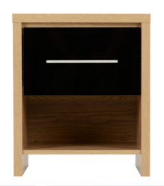 Seville 1 Drawer Bedside - Black High Gloss/Light Oak Effect