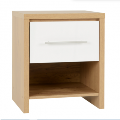 Seville 1 Drawer Bedside - White High Gloss/Light Oak