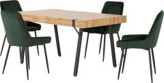 Treviso Dining Set with Avery Chairs - Light Oak Effect/Black/Emerald Green Velvet