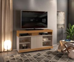 Vision 120 Flat Screen TV Unit - Oak & Grey