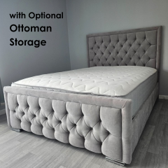 Vienna Plush Fabric Bed - Light Silver