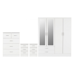 Nevada 4 Door 2 Drawer Wardrobe Bedroom Set 1.54M - White Gloss