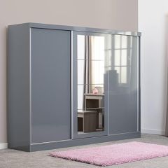 Nevada 3 Door Sliding Wardrobe 2.43m - Grey Gloss Sliderobes
