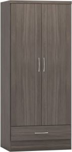 Nevada 2 Door 1 Drawer Wardrobe 0.78M - Black Wood Grain