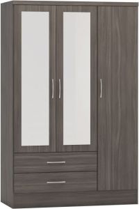 Nevada 3 Door 2 Drawer Mirrored Wardrobe 1.2m - Black Wood Grain