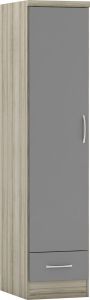 Nevada 1 Door 1 Drawer Wardrobe 0.4m - Grey Gloss/Light Oak