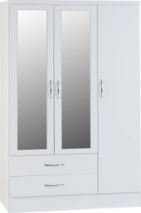 Nevada 3 Door 2 Drawer Mirrored Wardrobe - 1.16m White Gloss