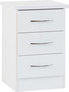 Nevada 3 Drawer Bedside - White Gloss