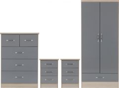 Nevada 2 Door 1 Drawer Wardrobe Bedroom Set 0.78M - Grey Gloss/Light Oak Effect Veneer