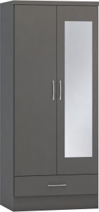 Nevada Mirrored 2 Door Wardrobe 0.78M - 3D Effect Grey