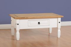 Corona Coffee Table - White / Distressed Waxed Pine