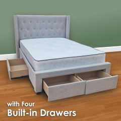 Agatha Fabric Bed with 4 Drawers - Stone