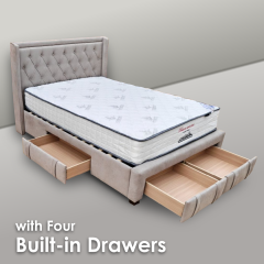 Askina Fabric Bed with 4 Drawers - Latte