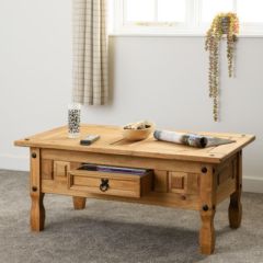 Corona Coffee Table ( 1 Drawer ) - Distressed Waxed Pine