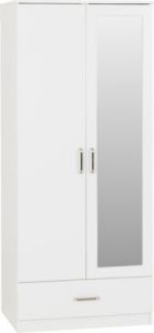 Dakota 2 Door 1 Drawer Mirrored Wardrobe 0.75m - White 