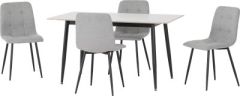 Fenton Dining Set (4 Chairs) - White Marble Stone Effect/Light Grey Fabric