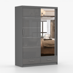 Floria Mirrored Sliding 1.5m Wardrobe – Grey