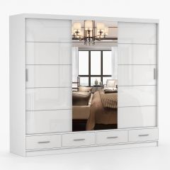 Floria Mirrored Sliding 2.5m Wardrobe – White