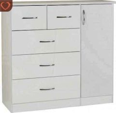 Nevada 5 Drawer Low Wardrobe 1.2m - White Gloss