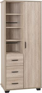 Oliver 1 Door 3 Drawer Open Shelf Wardrobe 0.8m - Light Oak Effect