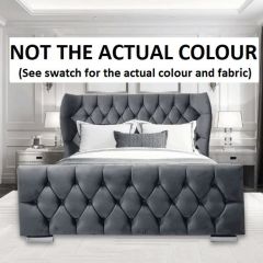 Oxford Wingback Fabric Ottoman SUPER King Size Bed 6ft - Naples Silver