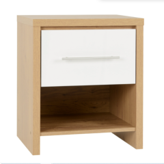 Seville 1 Drawer Bedside - White High Gloss/Light Oak