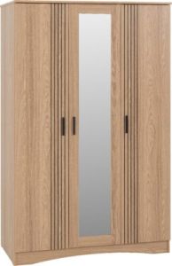 Tessa 3 Door Mirrored Wardrobe 1.18M - Natural Oak Effect