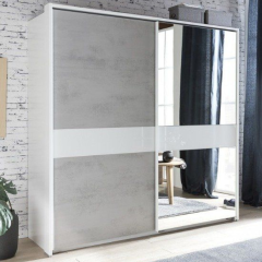 Weimar X51 High Gloss Sliding Wardrobe 1.35m - Concrete / White Sliderobes