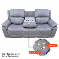 Washington Fabric 3 seater Recliner Sofa  - Light Grey