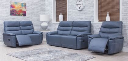 Cadiz Leather Recliner Suite 3+2+1 - Smoke Blue