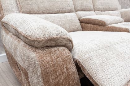 Durban Fabric 2 Seater MANUAL Recliner with Console - Bone/bisque