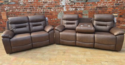 Leroy Recliner Suite 3+2 with Table and Wireless Charger - Chestnut