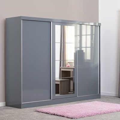 Nevada 3 Door Sliding Wardrobe 2.43m - Grey Gloss Sliderobes