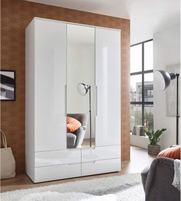 Emory 3 Door 4 Drawer Mirrored Wardrobe 1.26m - White