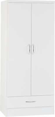 Nevada 2 Door 1 Drawer Wardrobe 0.78m - White Gloss