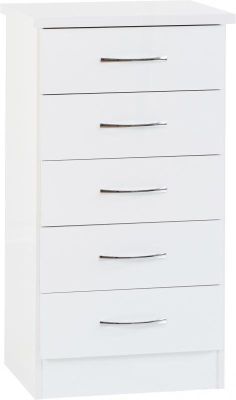 Nevada 5 Drawer Narrow Chest - White Gloss
