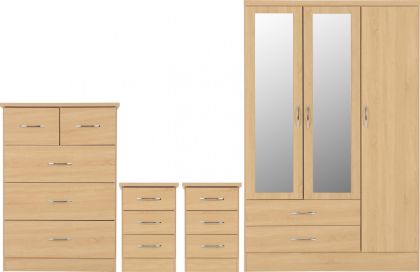 Nevada 3 Door Mirrored Wardrobe Bedroom Set - Sonoma Oak