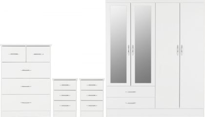 Nevada 4 Door 2 Drawer Wardrobe Bedroom Set 1.54M - White Gloss