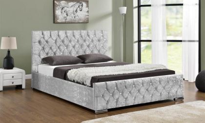 Sterling Crushed Velvet Small Double Bed 4ft - SILVER