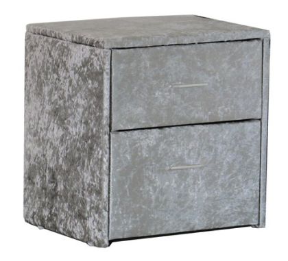 Prada Crushed Velvet 2 Drawer Bedside - Silver