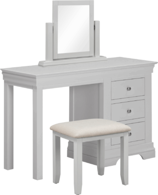 Bordeaux 3 Drawer Dressing Table Set - Pebble Grey / Oat Fabric