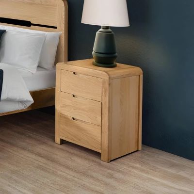 Curve 3 Drawer Bedside Locker - Oak 