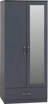 Dakota 2 Door 1 Drawer Mirrored Wardrobe 0.75m - Dark Grey
