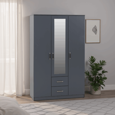 Dakota 3 Door 2 Drawer Mirrored Wardrobe 1.1M - Dark Grey