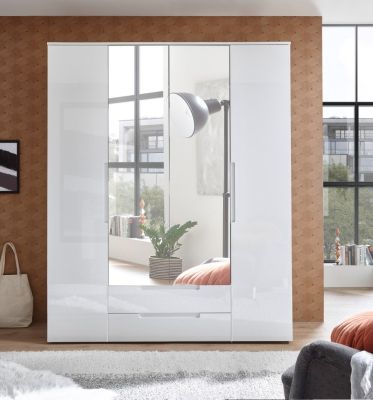 Emory 4 Door 2 Drawer Mirrored Wardrobe 1.60m - White