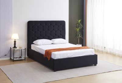 Madison Fabric Ottoman Bed - Black Velvet 