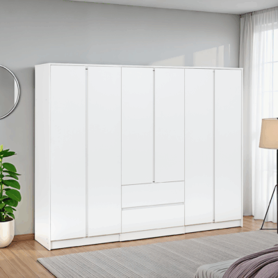 Malvern 6 Door 2 Drawer Wardrobe 2.25M - White