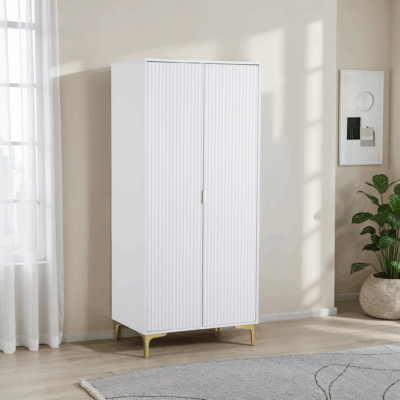 Miami 2 Door Wardrobe 0.8M - White/Gold
