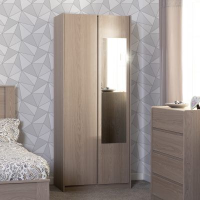 Paris 2 Door Mirrored Wardrobe 0.8M - Smoked Ash Effect