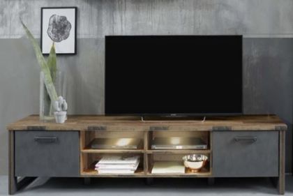 Prime Old Wood 2 Door 4 Shelves TV Cabinet - Grey